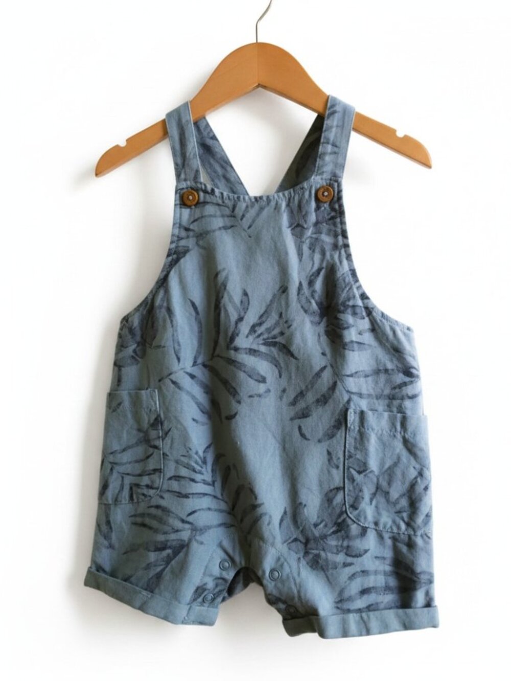 Island Trotters Leaf Print Linen Blend Shortalls 9 Months